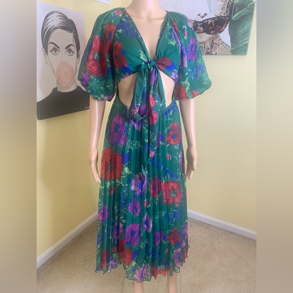 💫HP‼️💫 NWT ASOS DESIGN Floral Midi Dress in Green Multi, Size 6 - Picture 9 of 10